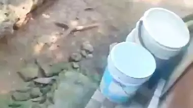 Young maid nude bath and drying her body with towel