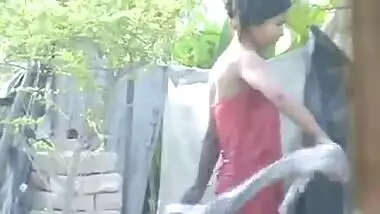Super sexy Indian village girl wrapped in red...