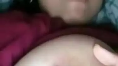 Beautiful girl showing her big round melons on VC